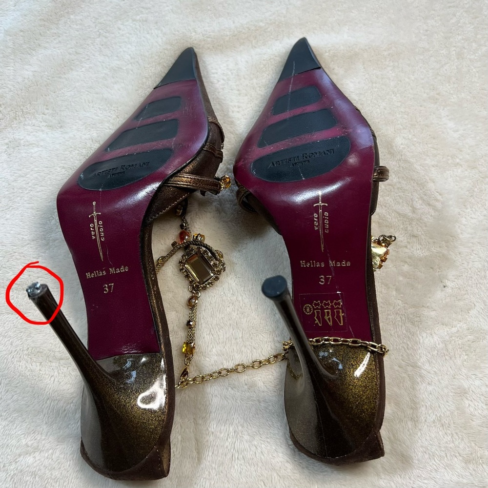 Vintage Artisti Romani Athens T strap Genuine Leather Pointed Toe Heels 36 6.5-7 - Picture 7 of 15